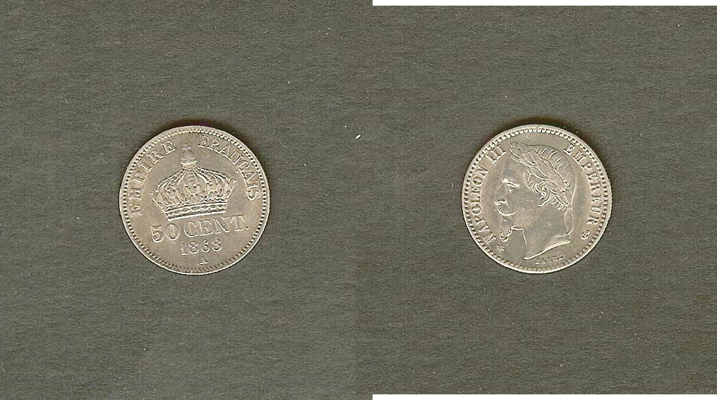 50 centimes Napoléon III, tête laurée 1868 Paris